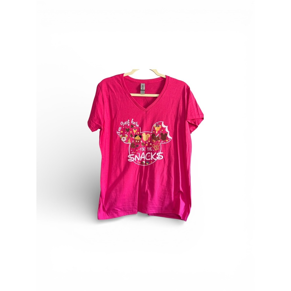 Gildan Disney Mickey Snacks Pink V-Neck Graphic T-Shirt Womens Large L